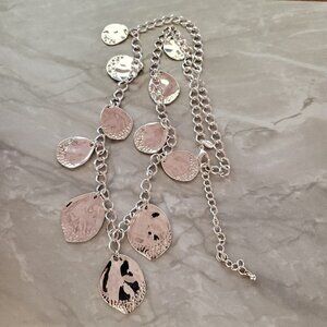 ✨ Chico's Silver Hammered Rhinestones Crystals Pave Beaded Disc Necklace ✨